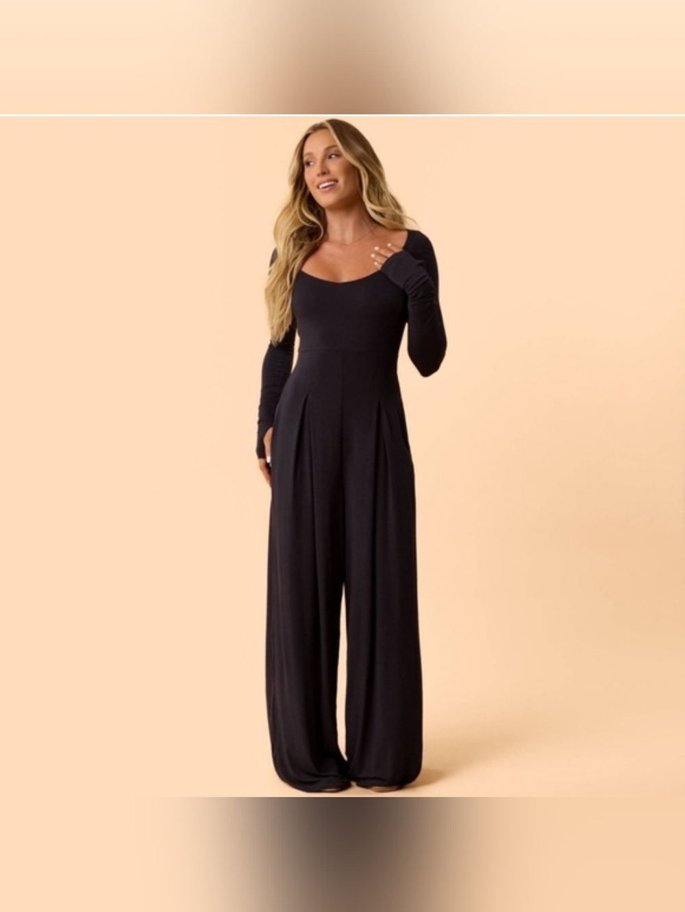 Blogilates Black Long Sleeve Wide Leg Jumpsuit 1X Modal Stretch Lounge One Piece